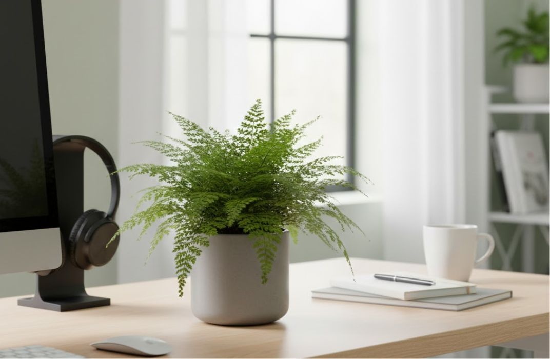 Cây dương xỉ mini cho bàn làm việc nhỏ – bí quyết đem lại không gian xanh